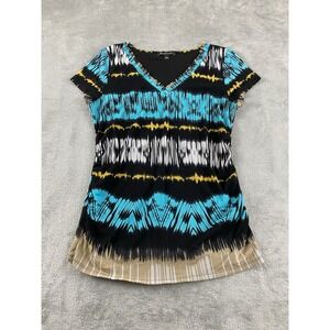 INC Womens Top Large Blue Black Multicolored Paisley Nylon C8